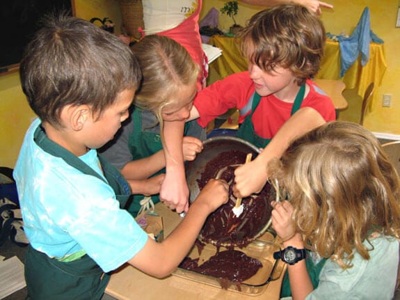 children making raw fudge recipe