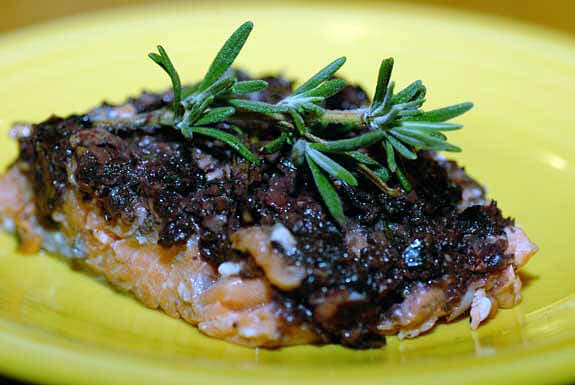 salmon with olive anchovy tapenade paleo recipe