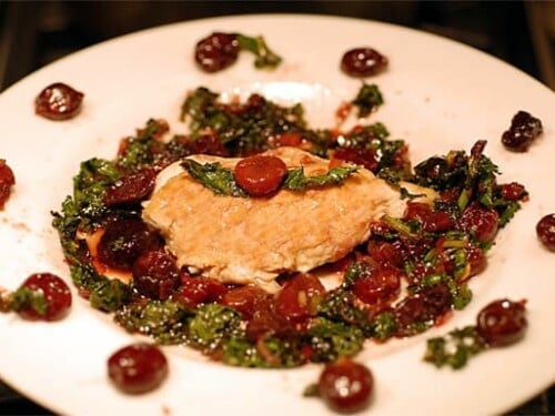 chicken with cherries and kale