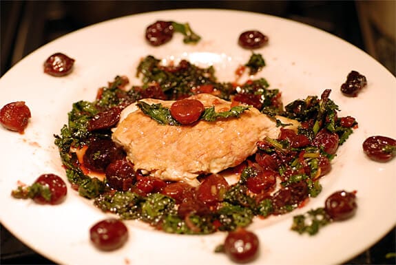 chicken with cherries and kale